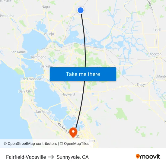 Fairfield-Vacaville to Sunnyvale, CA map