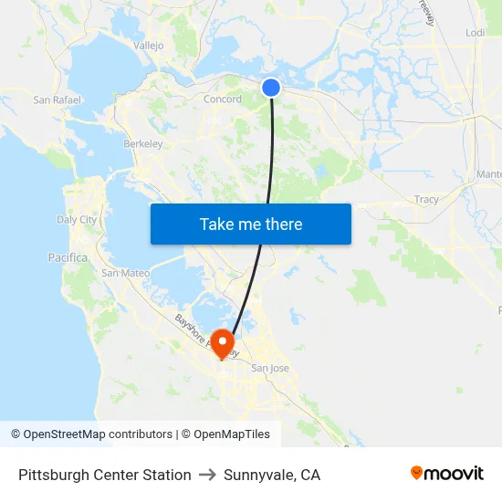 Pittsburgh Center Station to Sunnyvale, CA map