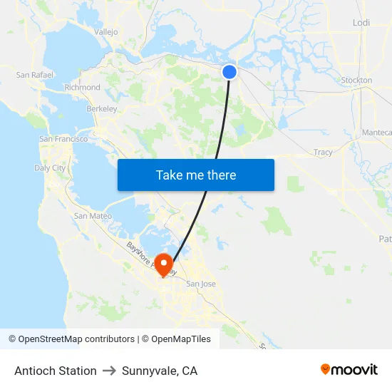 Antioch Station to Sunnyvale, CA map