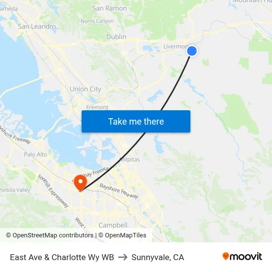 East Ave & Charlotte Wy WB to Sunnyvale, CA map