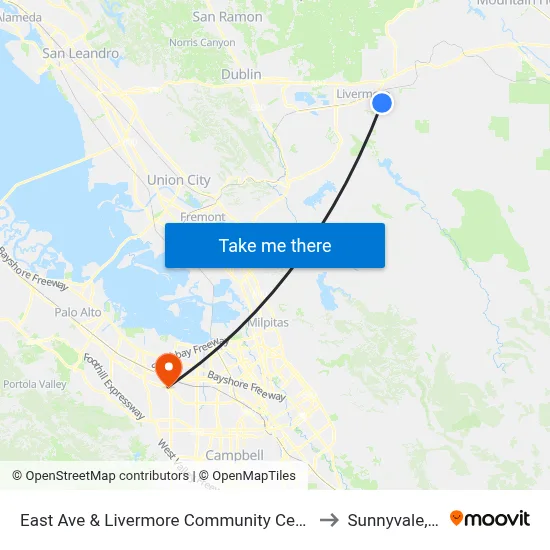 East Ave & Livermore Community Center EB to Sunnyvale, CA map