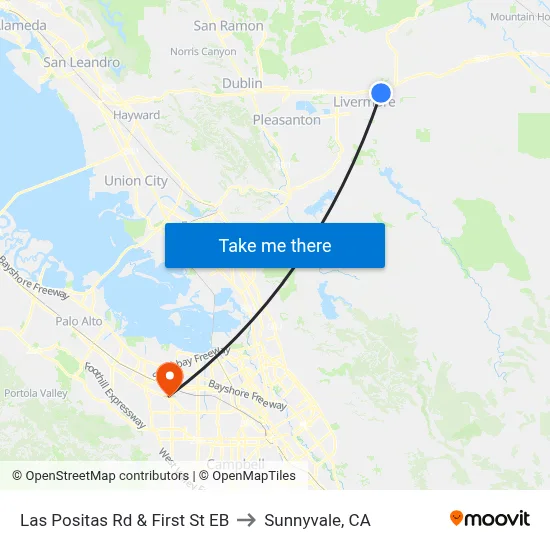 Las Positas Rd & First St EB to Sunnyvale, CA map