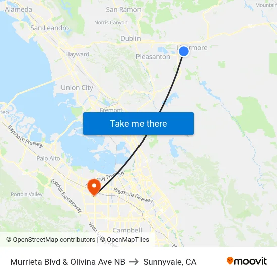 Murrieta Blvd & Olivina Ave NB to Sunnyvale, CA map