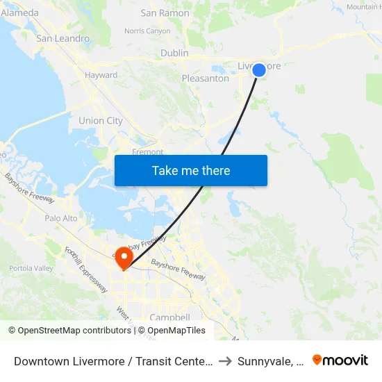Downtown Livermore / Transit Center EB to Sunnyvale, CA map