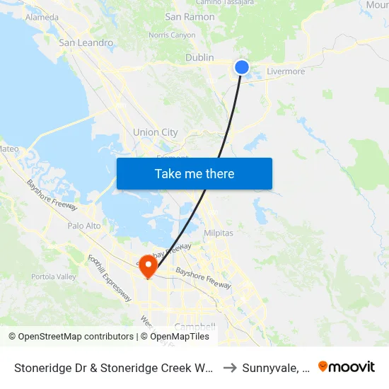 Stoneridge Dr & Stoneridge Creek Wy WB to Sunnyvale, CA map