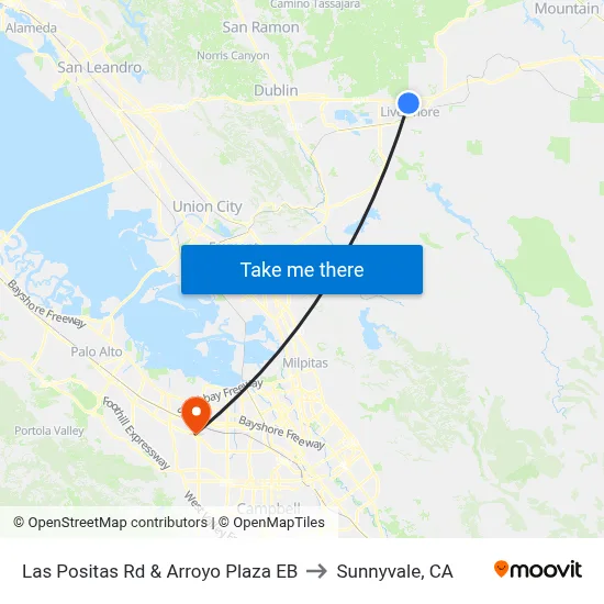 Las Positas Rd & Arroyo Plaza EB to Sunnyvale, CA map