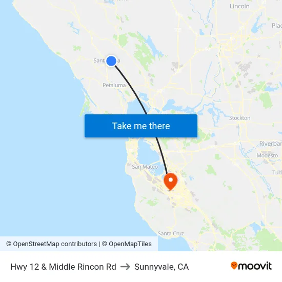 Hwy 12 & Middle Rincon Rd to Sunnyvale, CA map