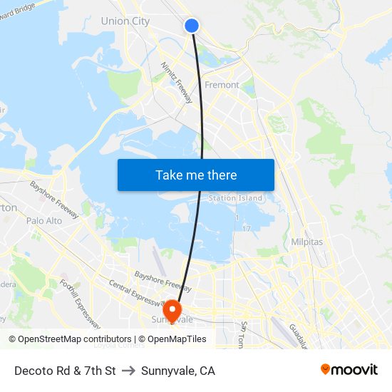 Decoto Rd & 7th St to Sunnyvale, CA map