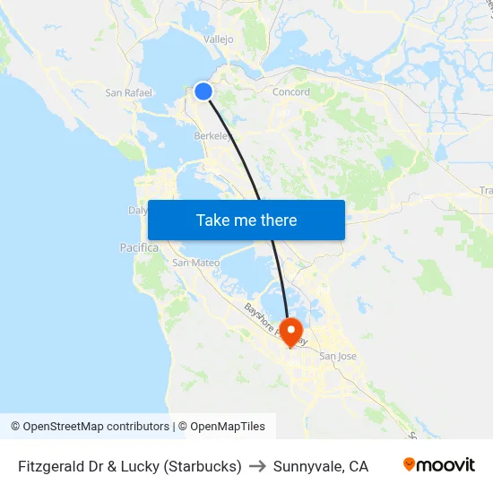 Fitzgerald Dr & Lucky (Starbucks) to Sunnyvale, CA map