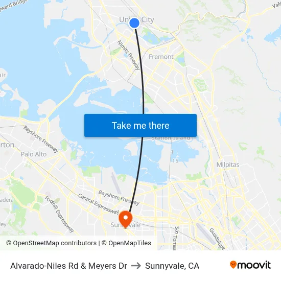 Alvarado-Niles Rd & Meyers Dr to Sunnyvale, CA map