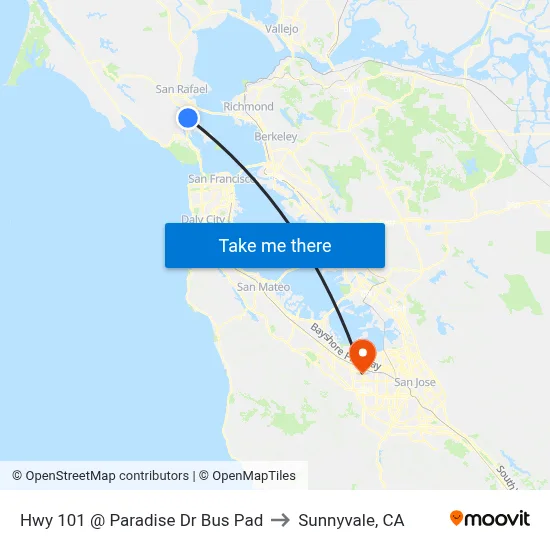 Hwy 101 @ Paradise Dr Bus Pad to Sunnyvale, CA map