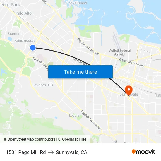 1501 Page Mill Rd to Sunnyvale, CA map
