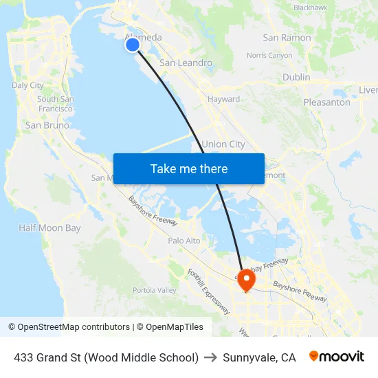 433 Grand St (Wood Middle School) to Sunnyvale, CA map