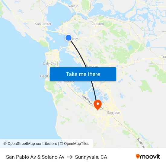 San Pablo Av & Solano Av to Sunnyvale, CA map