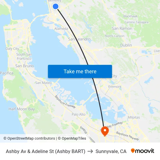 Ashby Av & Adeline St (Ashby BART) to Sunnyvale, CA map
