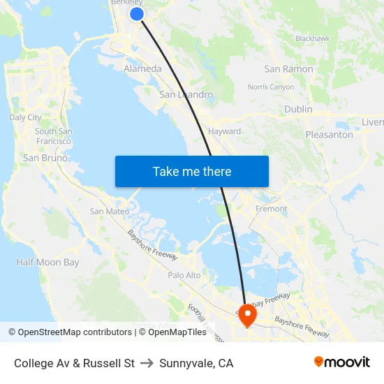 College Av & Russell St to Sunnyvale, CA map