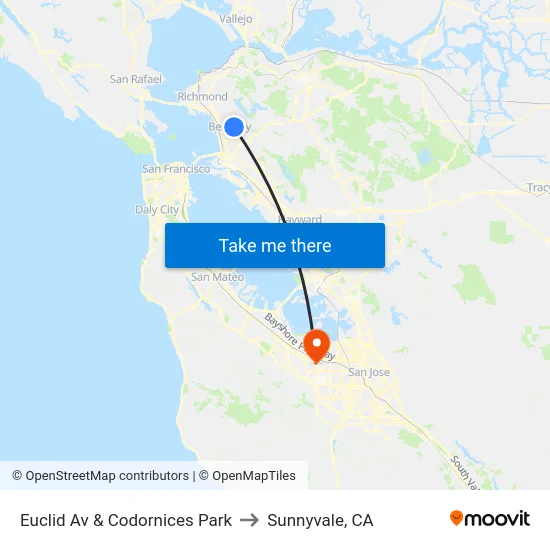 Euclid Av & Codornices Park to Sunnyvale, CA map