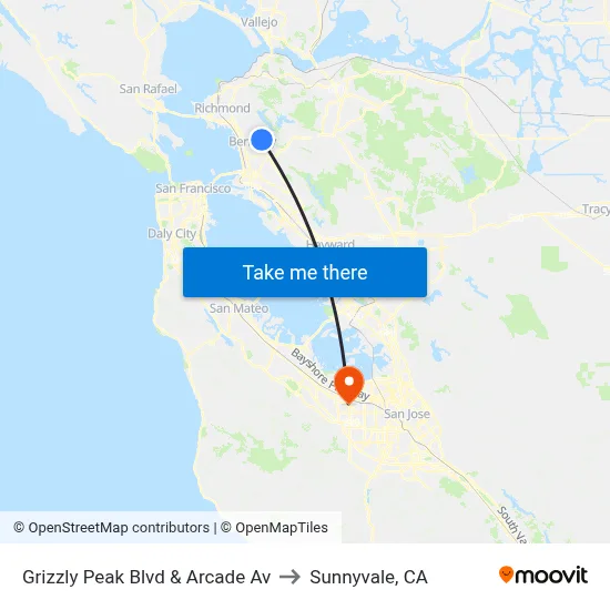 Grizzly Peak Blvd & Arcade Av to Sunnyvale, CA map