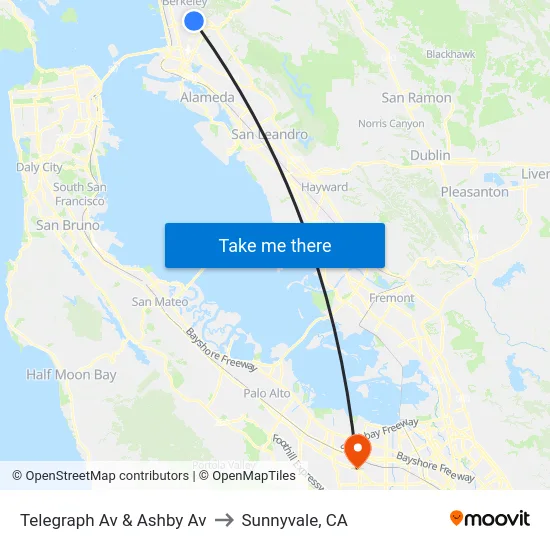Telegraph Av & Ashby Av to Sunnyvale, CA map