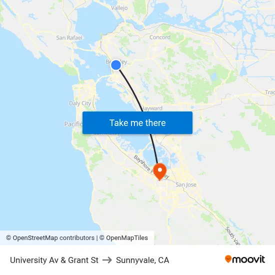 University Av & Grant St to Sunnyvale, CA map