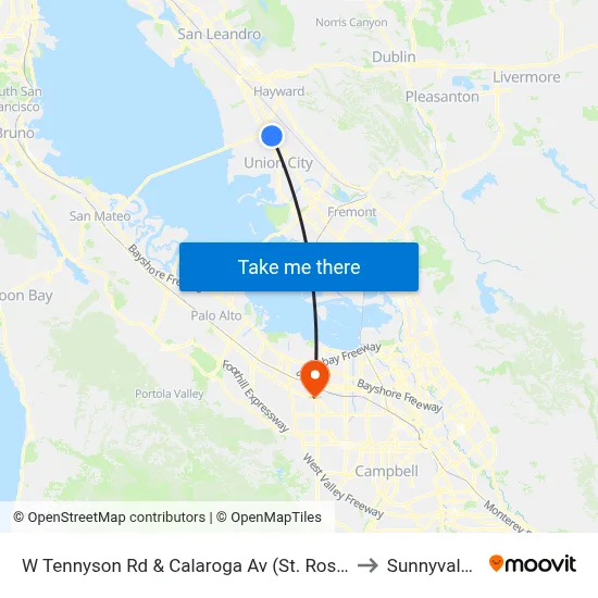 W Tennyson Rd & Calaroga Av (St. Rose Hospital) to Sunnyvale, CA map