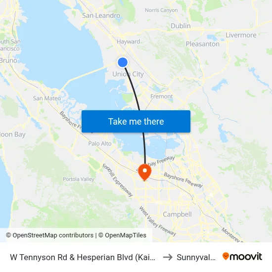 W Tennyson Rd & Hesperian Blvd (Kaiser Hospital) to Sunnyvale, CA map