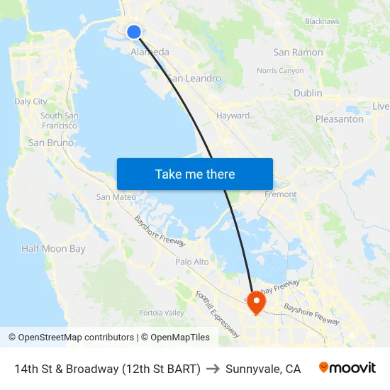 14th St & Broadway (12th St BART) to Sunnyvale, CA map