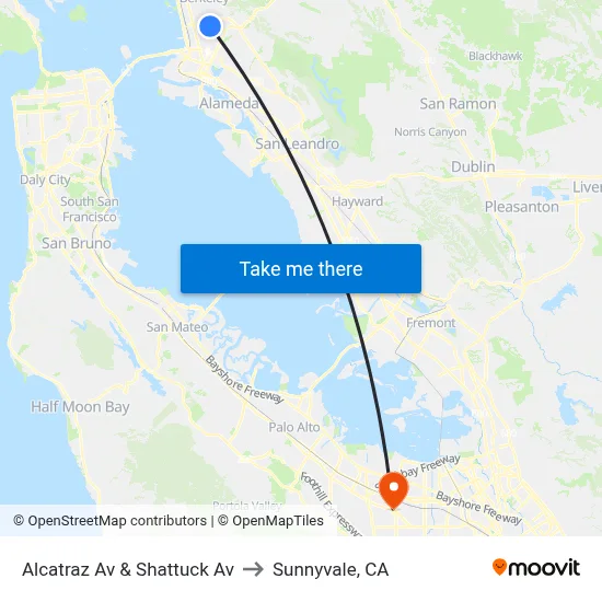 Alcatraz Av & Shattuck Av to Sunnyvale, CA map