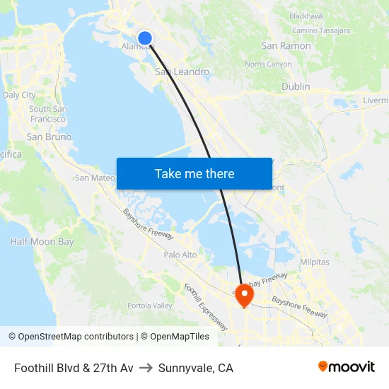 Foothill Blvd & 27th Av to Sunnyvale, CA map
