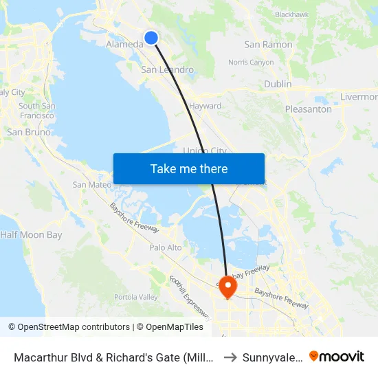 Macarthur Blvd & Richard's Gate (Mills College) to Sunnyvale, CA map