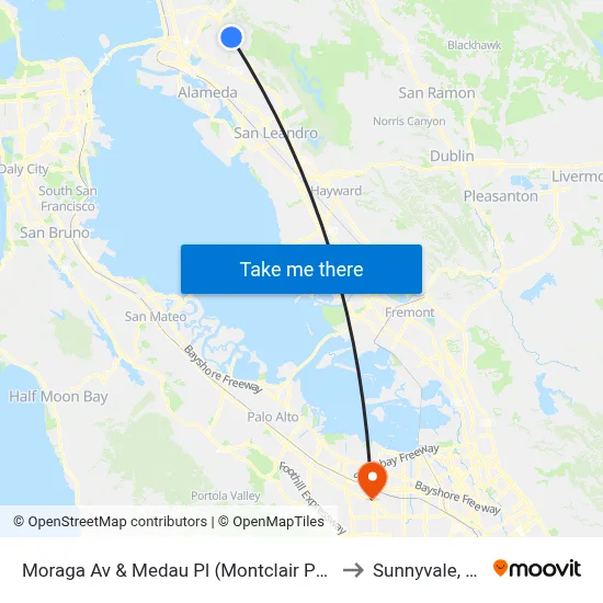 Moraga Av & Medau Pl (Montclair Park) to Sunnyvale, CA map