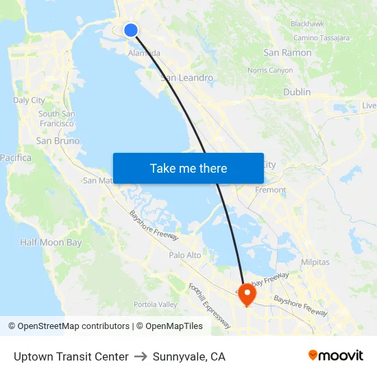 Uptown Transit Center to Sunnyvale, CA map