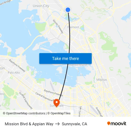 Mission Blvd & Appian Way to Sunnyvale, CA map