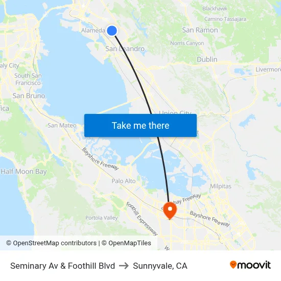 Seminary Av & Foothill Blvd to Sunnyvale, CA map