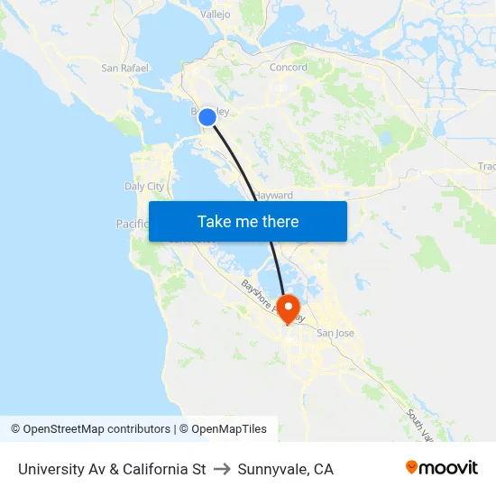 University Av & California St to Sunnyvale, CA map