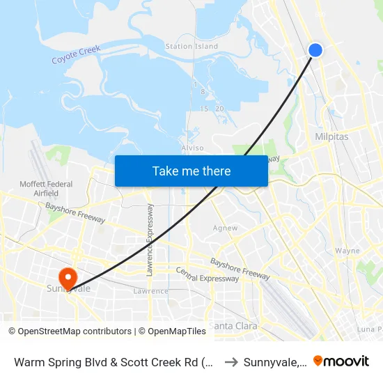 Warm Spring Blvd & Scott Creek Rd (Kato Rd) to Sunnyvale, CA map