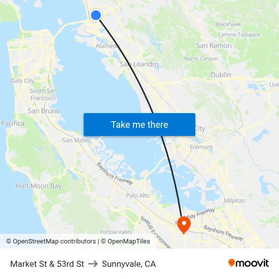 Market St & 53rd St to Sunnyvale, CA map