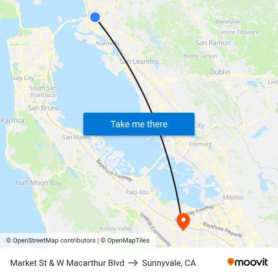 Market St & W Macarthur Blvd to Sunnyvale, CA map