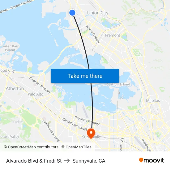 Alvarado Blvd & Fredi St to Sunnyvale, CA map