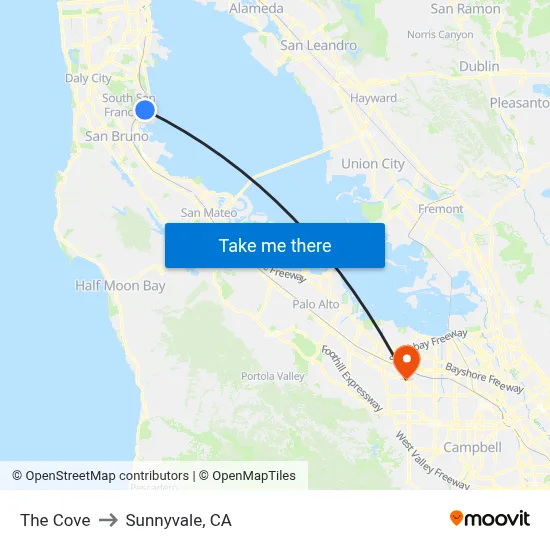 The Cove to Sunnyvale, CA map