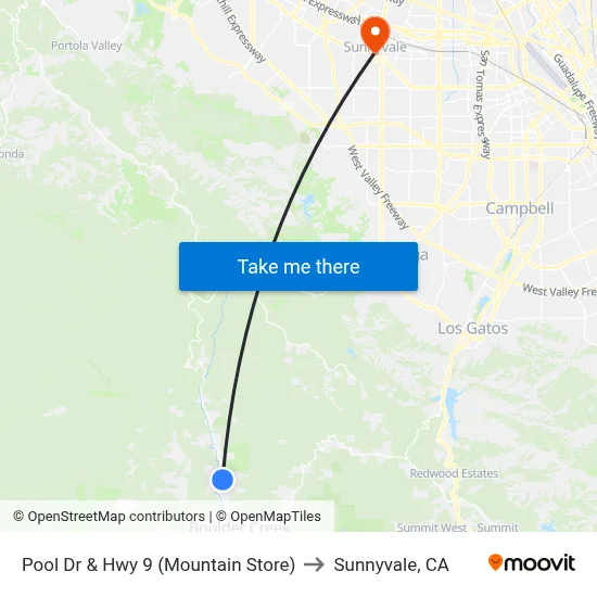Pool Dr & Hwy 9 (Mountain Store) to Sunnyvale, CA map