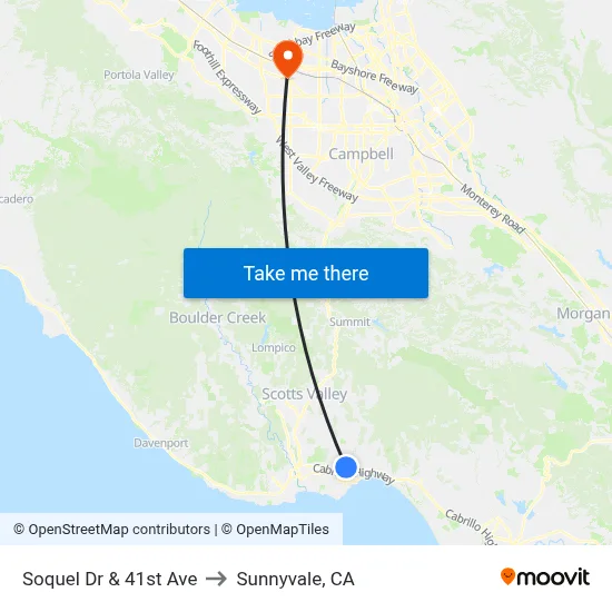 Soquel Dr & 41st Ave to Sunnyvale, CA map