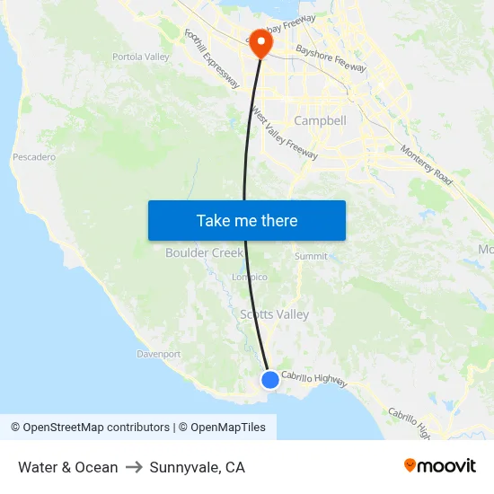 Water & Ocean to Sunnyvale, CA map
