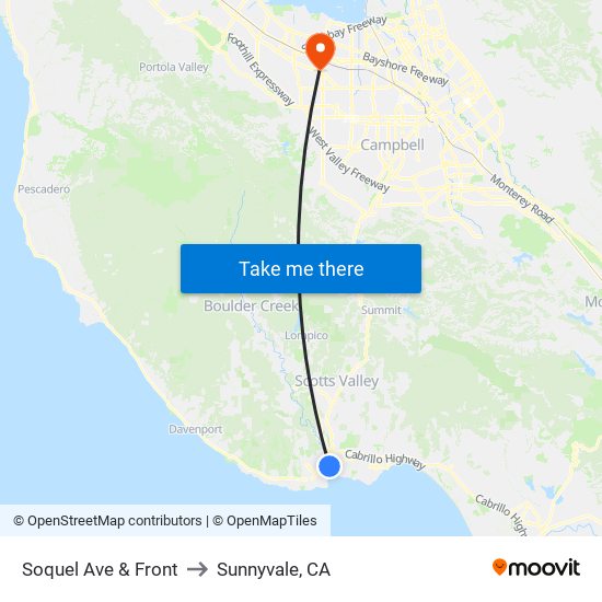 Soquel Ave & Front to Sunnyvale, CA map