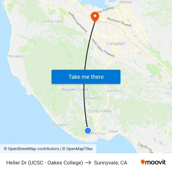 Heller Dr (UCSC - Oakes College) to Sunnyvale, CA map