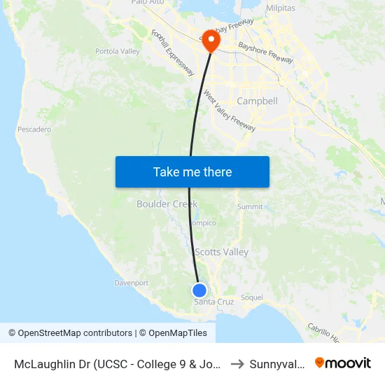 McLaughlin Dr (UCSC - College 9 & John R. Lewis) to Sunnyvale, CA map