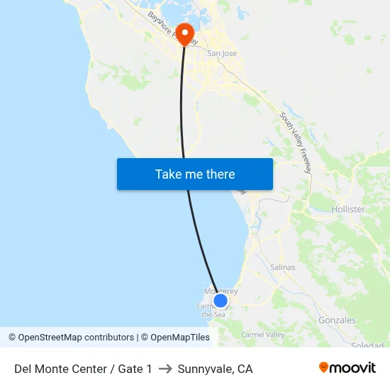 Del Monte Center / Gate 1 to Sunnyvale, CA map