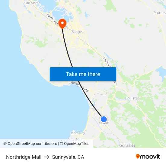 Northridge Mall to Sunnyvale, CA map