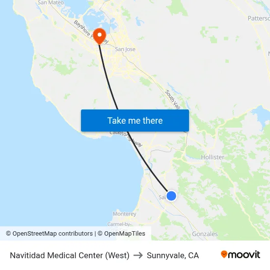 Navitidad Medical Center (West) to Sunnyvale, CA map