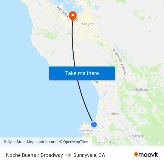 Noche Buena / Broadway to Sunnyvale, CA map